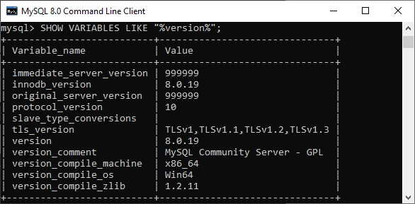 MySQL Version Output